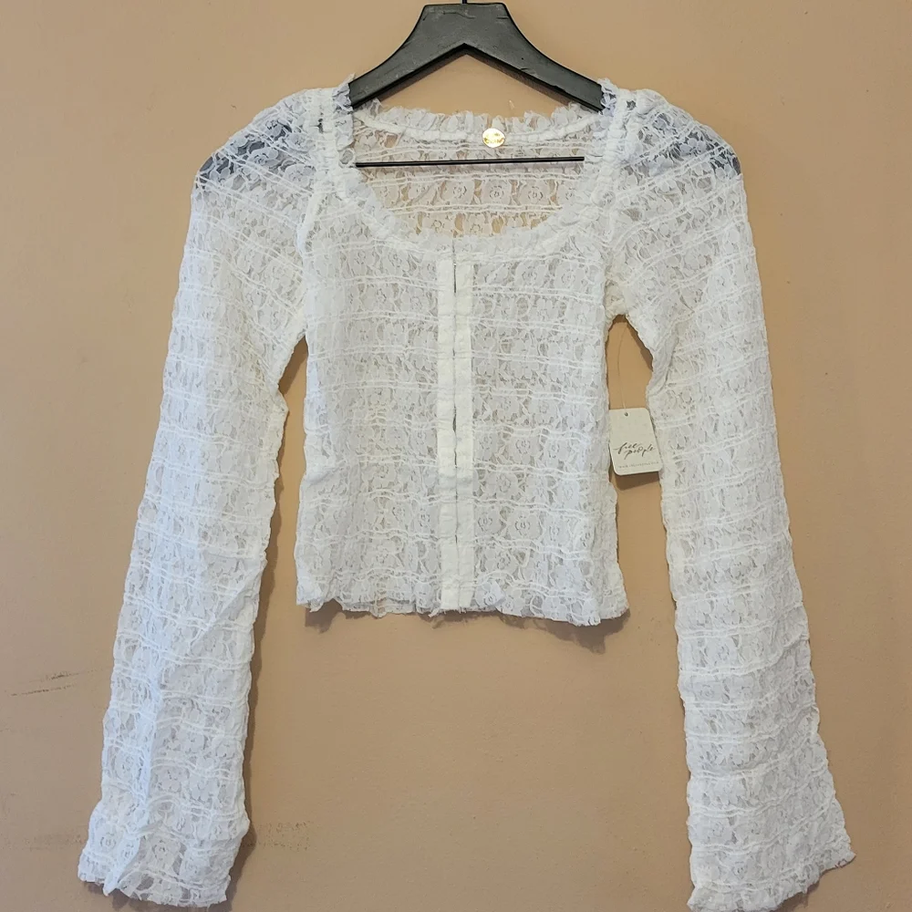 NWT. Free People White Lace Off-Shoulder Blouse Madison
